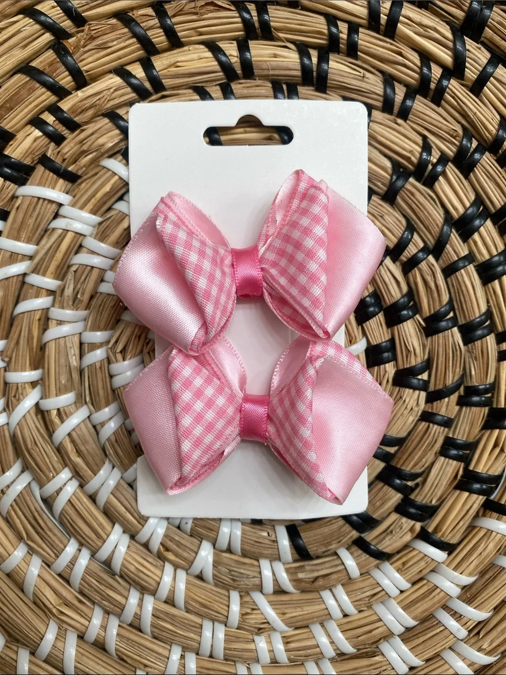 Pink Gingham Ribbon Hair Bows
